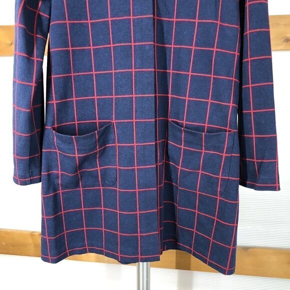 Olsen Navy Blue & Red Simple Plaid Long Cardigan Jacket Sz XL (16) - Picture 5 of 11